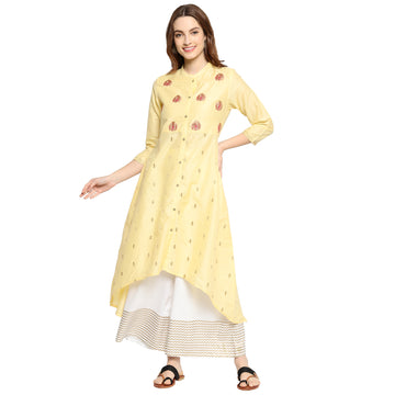 Women Embroidered Printed PST High Low Kurti