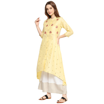 Women Embroidered Printed PST High Low Kurti