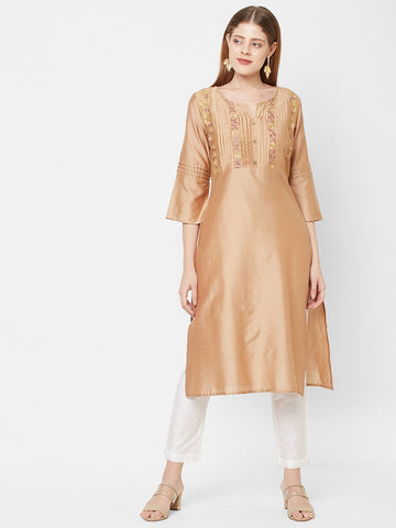 Women Embroidered PST Straight Fit Party Kurti
