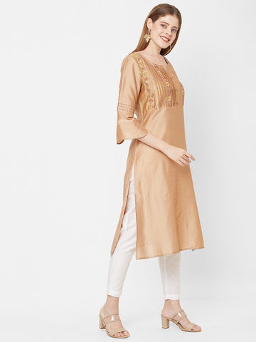Women Embroidered PST Straight Fit Party Kurti