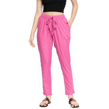 Women Woven Rayon Solid Narrow Ankle Length Pant