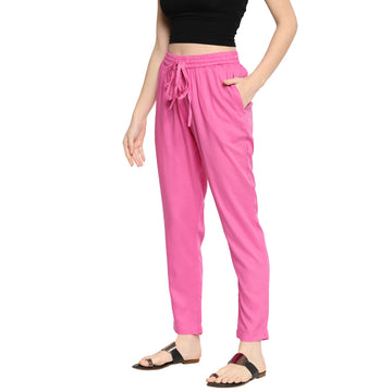 Women Woven Rayon Solid Narrow Ankle Length Pant