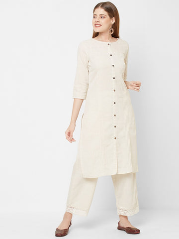 Women Wear Off White Woven Rayon Ethnic Kurta