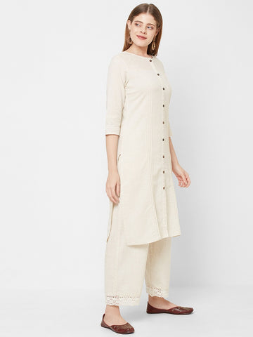 Women Wear Off White Woven Rayon Ethnic Kurta