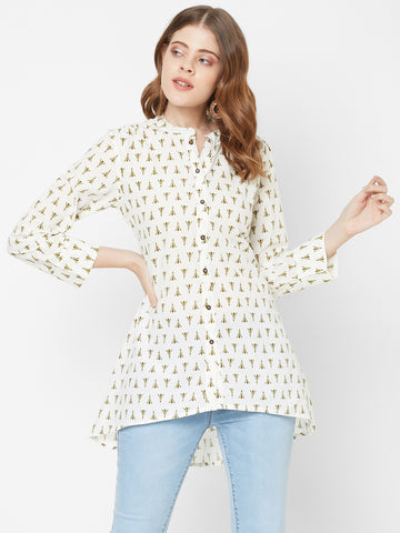 Women Printed High Low Woven Cambric Top