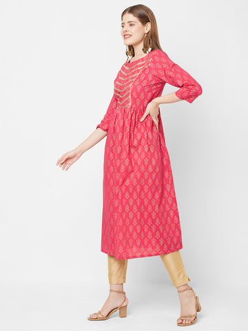 Women Wear Gotta Work Woven Cambric Flared Ethnic Kurta