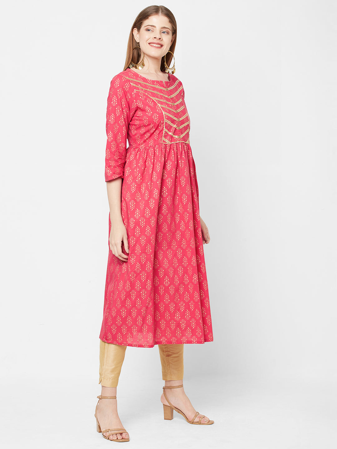 Women Wear Gotta Work Woven Cambric Flared Ethnic Kurta