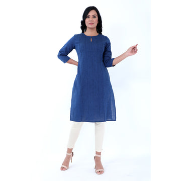 Women Woven Yarn Dyed Solid Straight Kurta