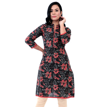Women Woven Cambric Floral Printed Straight Kurta