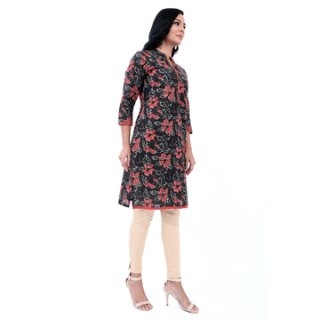 Women Woven Cambric Floral Printed Straight Kurta