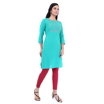 Women Embroidered Woven Cambric Straight Kurta