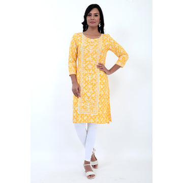 Women Woven Rayon Straight Printed Kurta