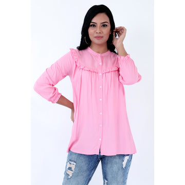 Women Woven Rayon Pink Gathered Top