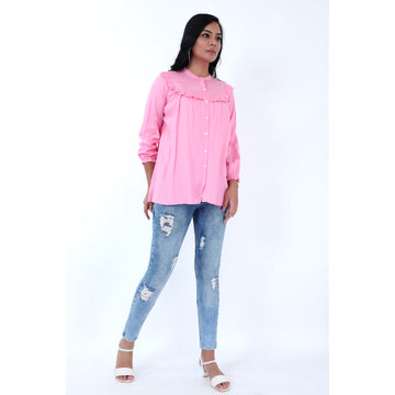 Women Woven Rayon Pink Gathered Top
