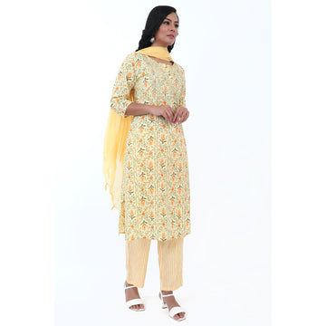Women PST Yellow Kurta With Palazzos & Dupatta Set