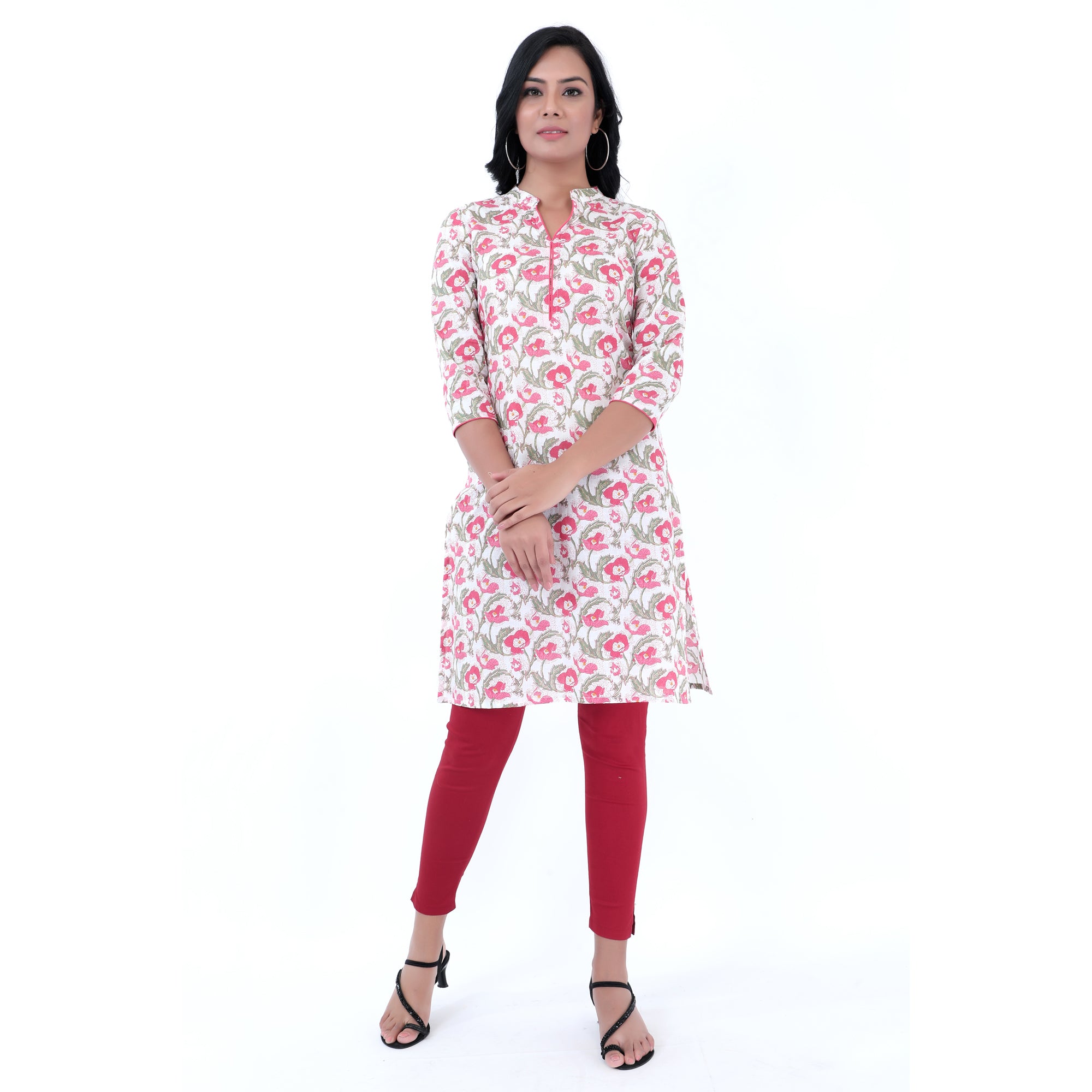 Women Woven Cotton Printed Straight Fit Kurta