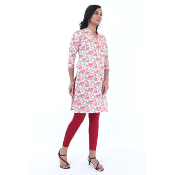 Women Woven Cotton Printed Straight Fit Kurta