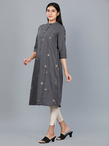 Women's Wear Woven Blend Grey A-Line Kurta