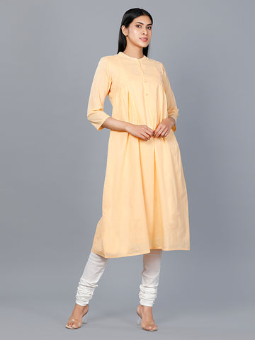 Women Woven Cambric Peach Causal Kurta