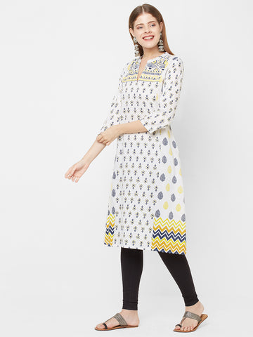Women Printed Woven Viscose Blend Off White Kurta