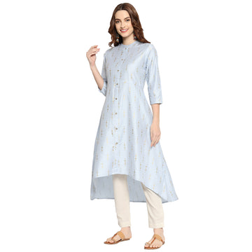 Women High Low PST Sea Blue Kurta