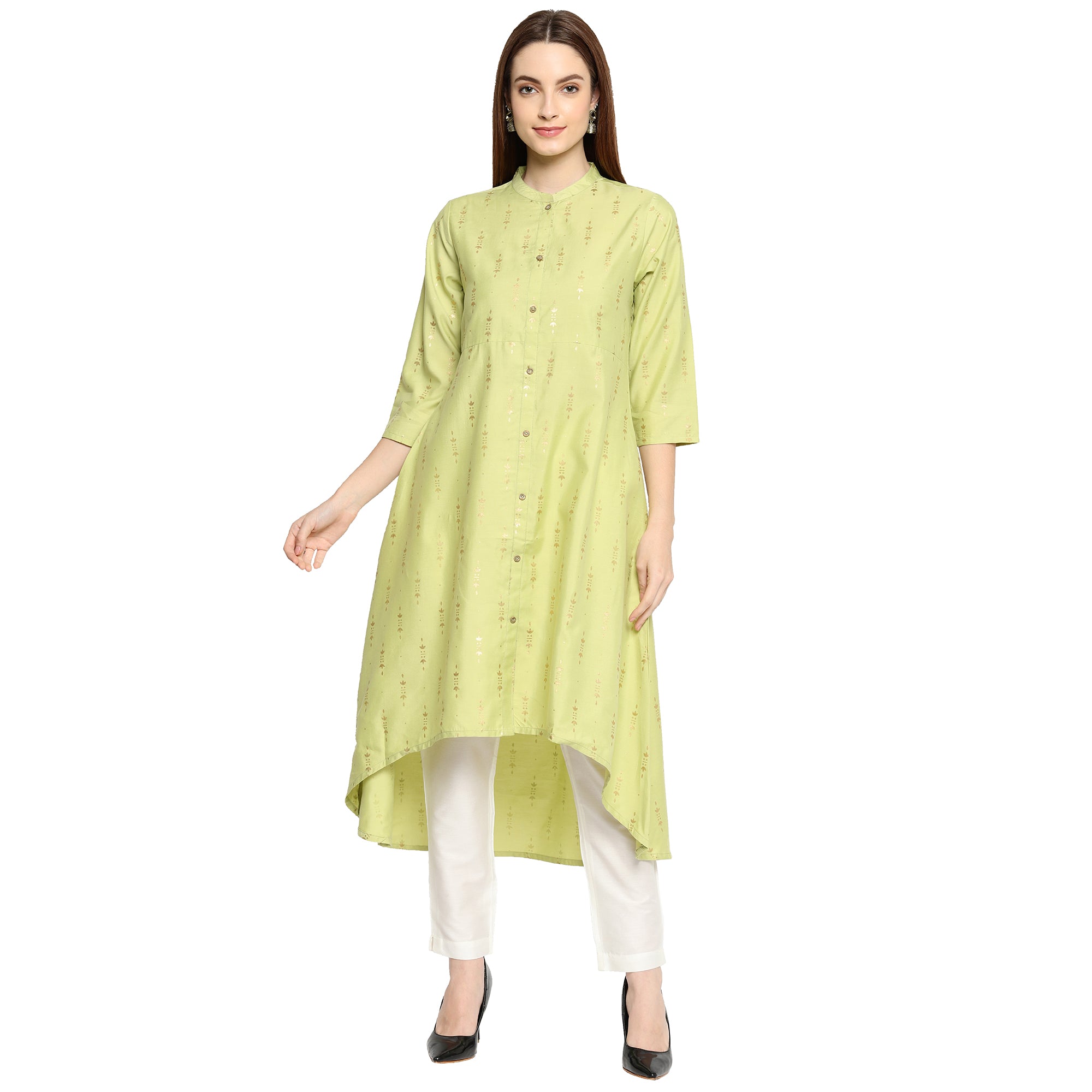 Women PST Lime High Low Kurta