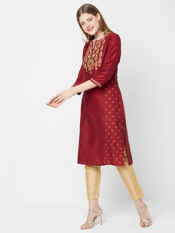 Womens PST Zari Work Maroon Kurta