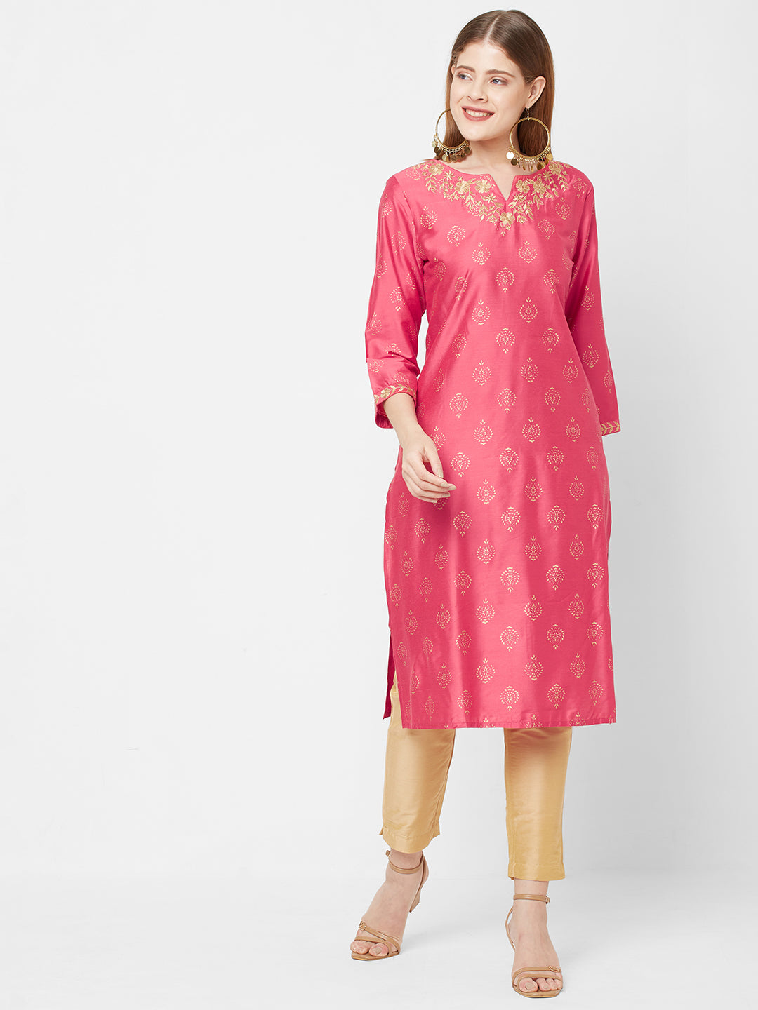 Women Woven Viscose Blend Fuchsia Printed Party Wear Kurta