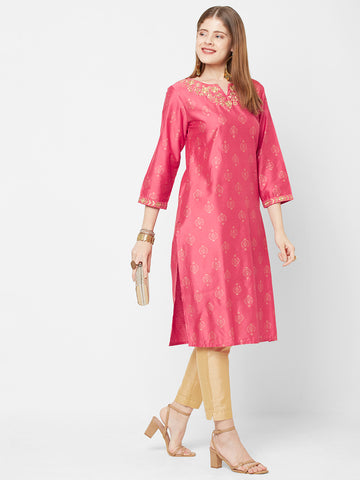 Women Woven Viscose Blend Fuchsia Printed Party Wear Kurta