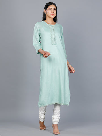 Women Woven Rayon Lurex Sea Green Kurta