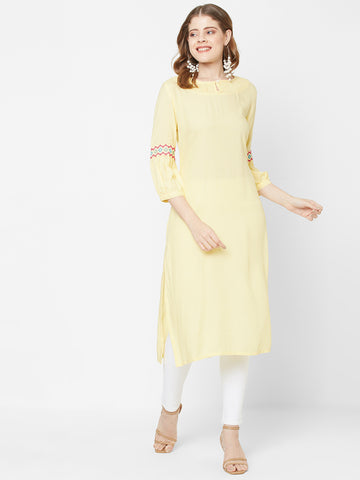 Women Woven Rayon Solid Straight Fit Kurta
