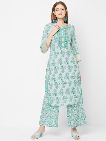 Women PST Printed 3/4 Sleeves Teal Kurta