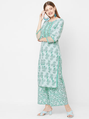 Women PST Printed 3/4 Sleeves Teal Kurta
