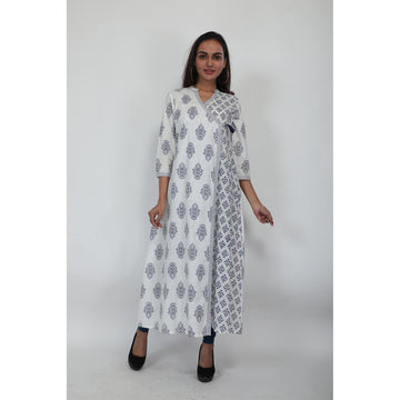 Women Woven Cambric Printed Angrakha Kurta
