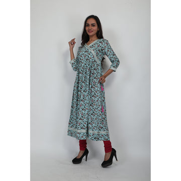 Women Woven Rayon Grey Angrakha Kurta