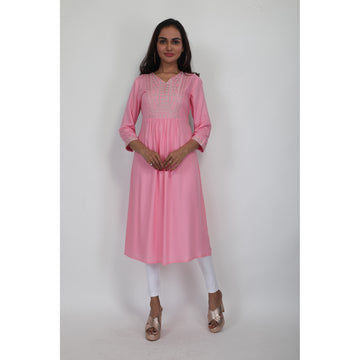 Women Embroidered Woven Rayon A-Line Kurta