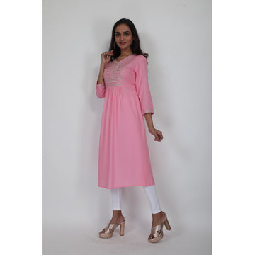 Women Embroidered Woven Rayon A-Line Kurta