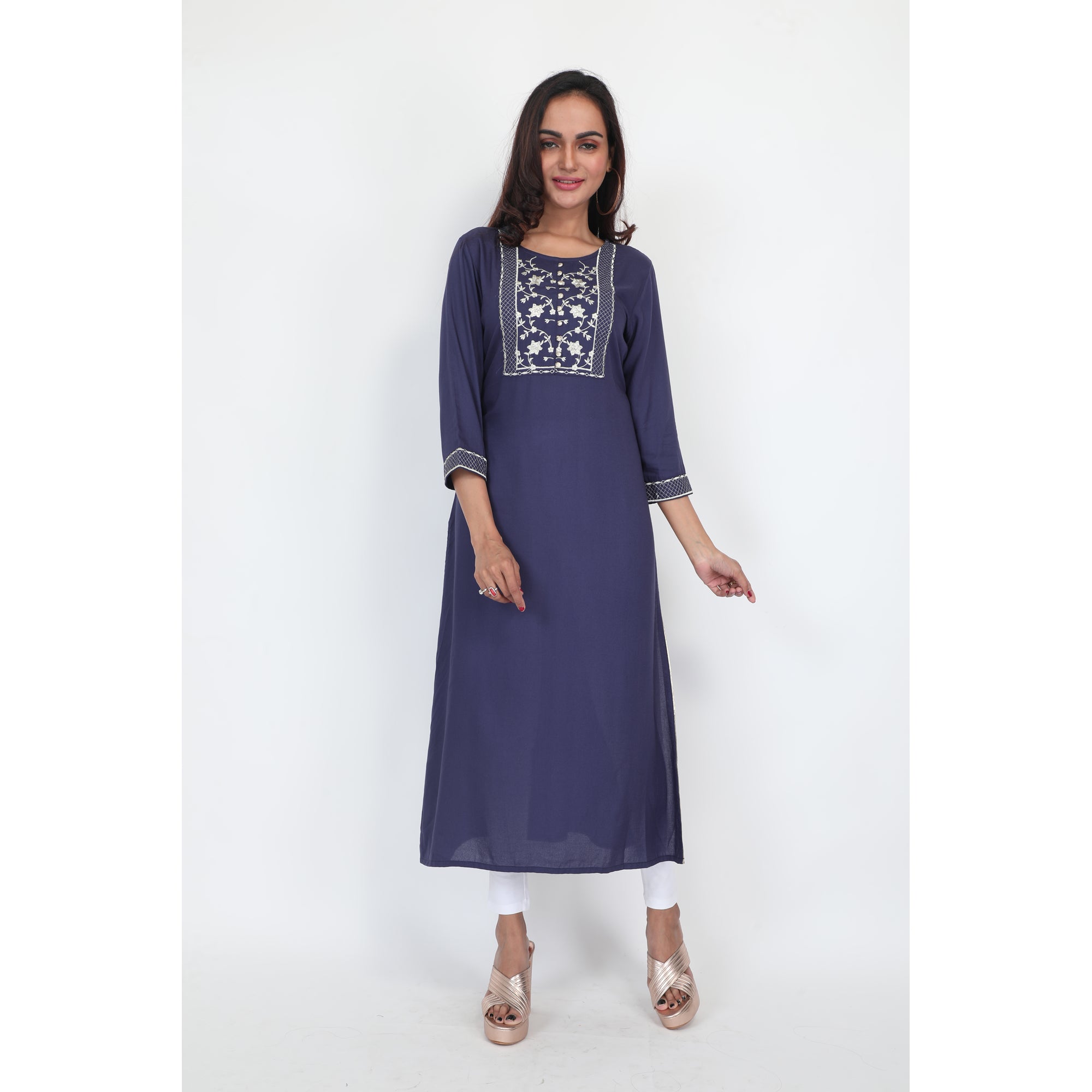 Womens Woven Rayon 3/4 Sleeves Maroon Kurta