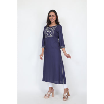 Womens Woven Rayon 3/4 Sleeves Maroon Kurta