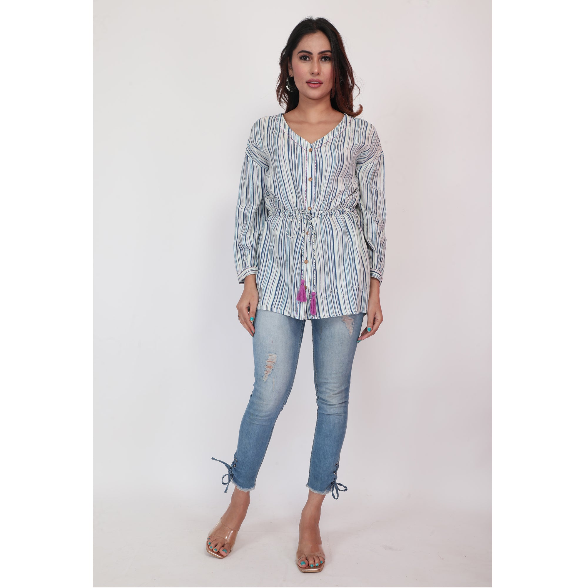 Women Woven Rayon Full Sleeves Top