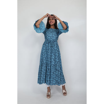 Women Woven Rayon Blue Printed Dress