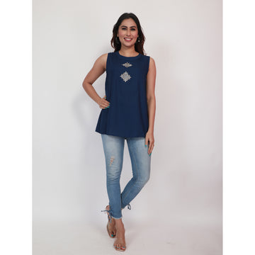 Women Woven Rayon Blue Top