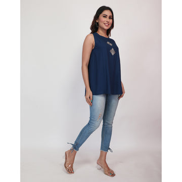 Women Woven Rayon Blue Top