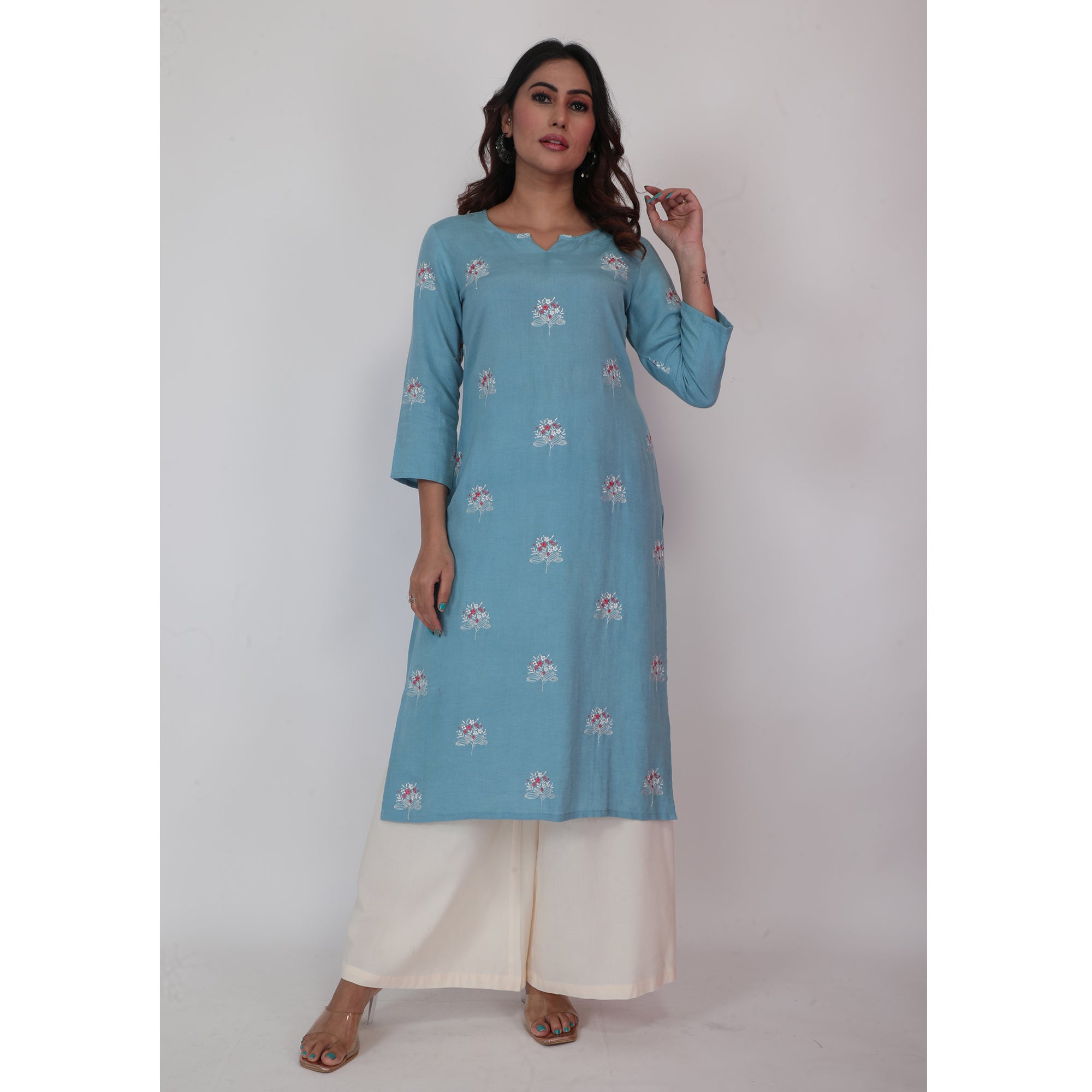 Women Woven Rayon Flex Kurta Palazzo Set