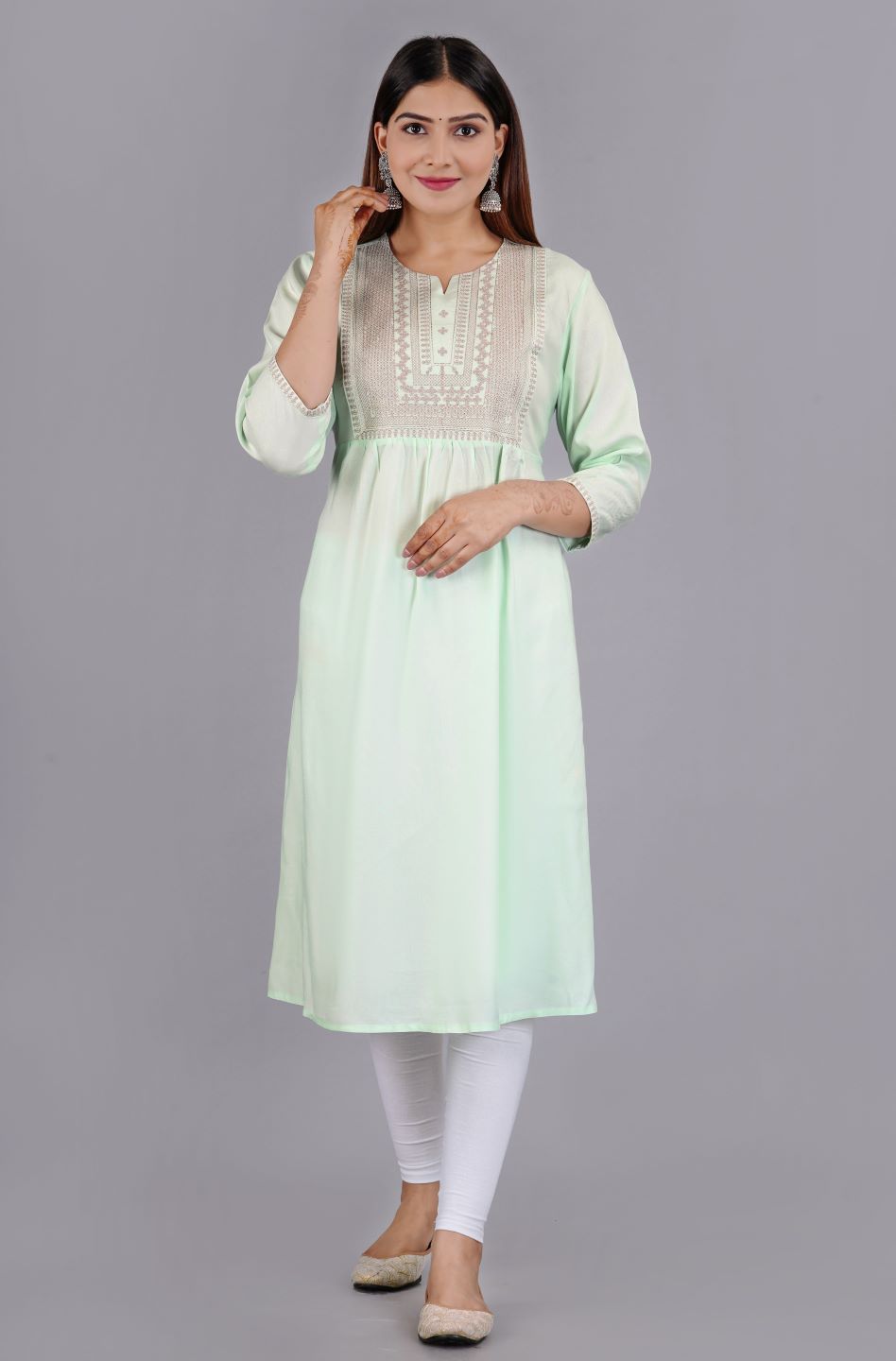 Green A-line kurta