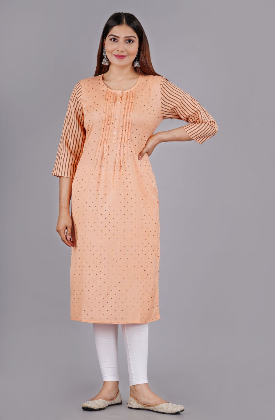 Women Woven Rayon Flex Peach Kurta