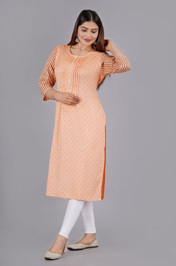 Women Woven Rayon Flex Peach Kurta