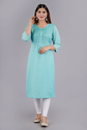 Women Woven Rayon Flex Turquoise Kurta